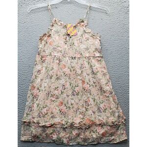 Hayden Slip Dress Girls Large Multi Floral Lined Ruffle Trim Backless V Neck Tie